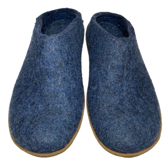 Glerups Shoes - Glerups 100% Natural Felt Wool Mules Rubber Sole Slippers Blue Size 39 EU 8.5 US